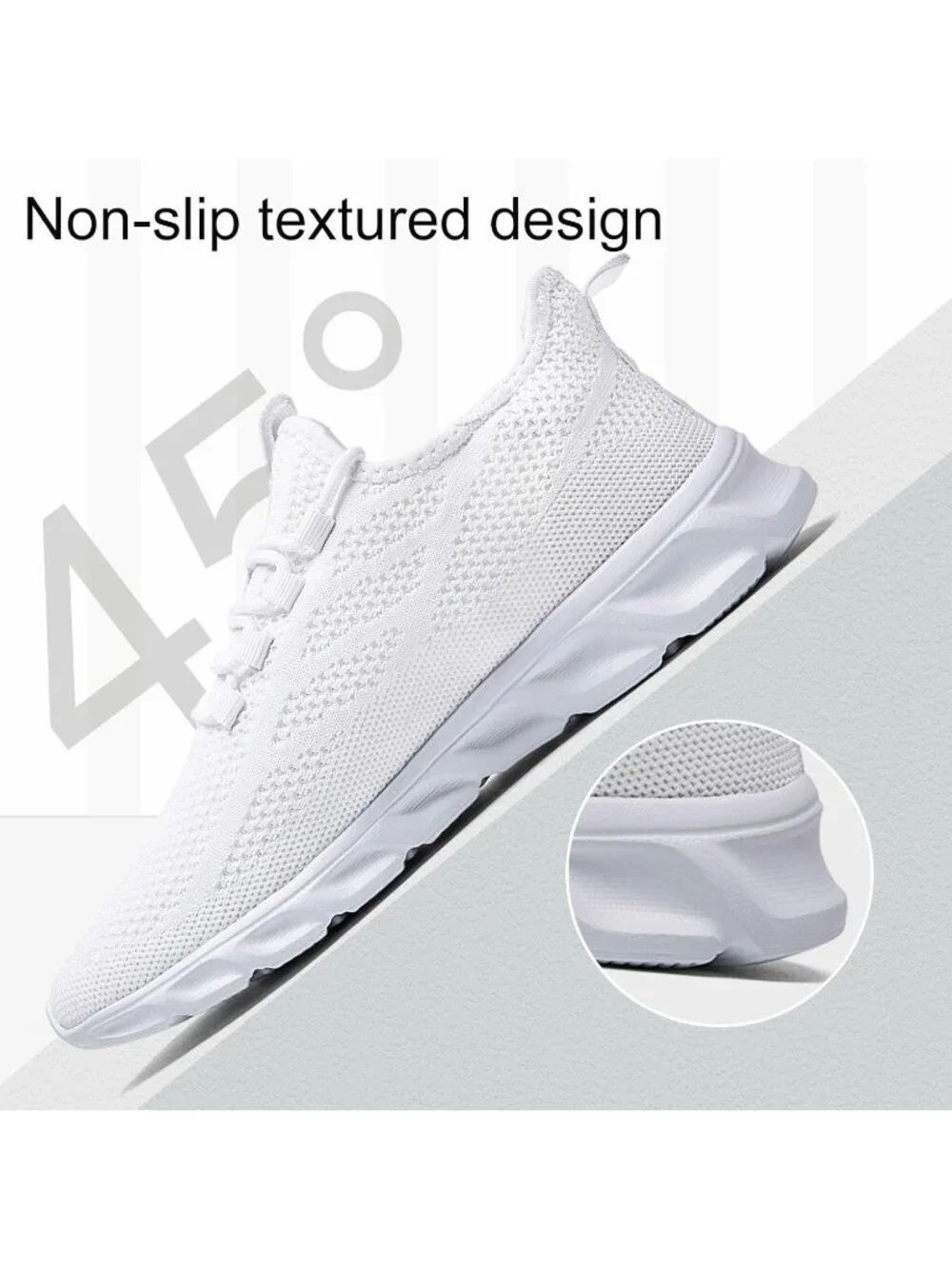 Men's White Running Shoes Mesh Breathable Tennis Lightweight Walking Sneaker